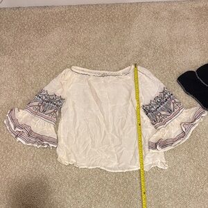 Max Studio Cream Blouse with Embroidered Sleeves, XS